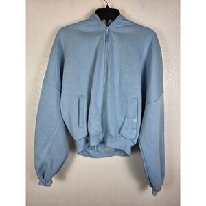 Blogilates Marshmallow Hoodie Light Blue Full Zip Cropped Sweatshirt Size XS